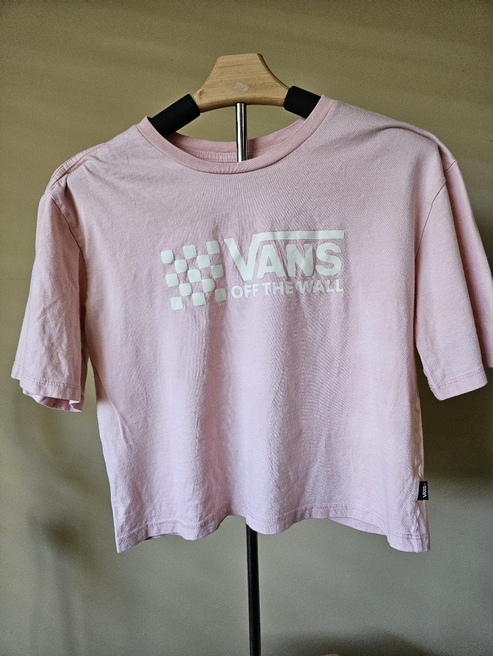 Vans Off The Wall Pink Checkerboard Logo Graphic Tee - Size Small